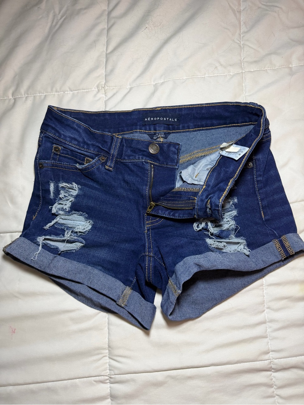 Aeropostale Dark Blue Distressed Roll-Cuff Denim Shorts